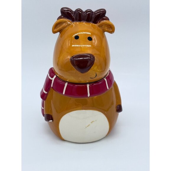 David's Cookies Hand Painted Reindeer Christmas Cookie Jar w/ Removable Lid - Picture 1 of 5
